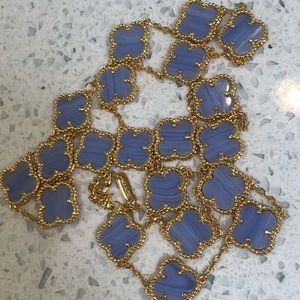 26 inch Long Purple chalcedony 20 clover necklace